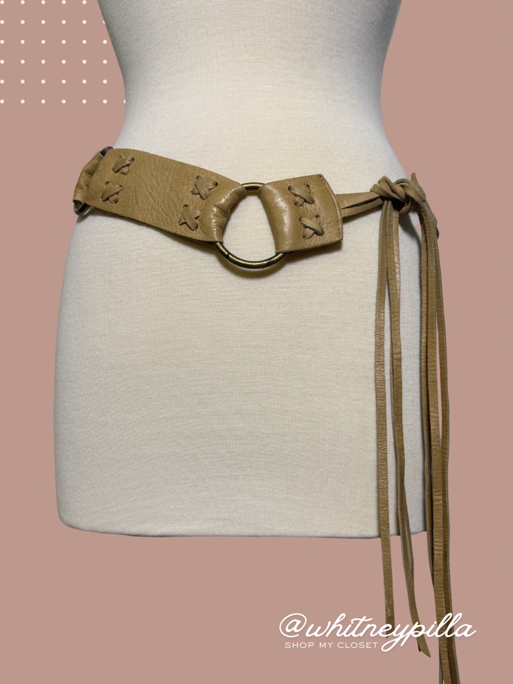 Vintage Italian Leather Boho Ring Tie Belt Festival Western Waist Belt